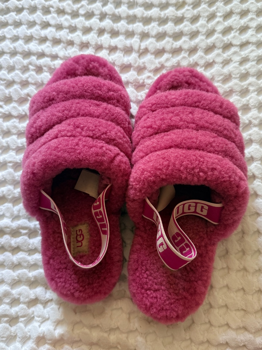 UGG Fuchsia Quilted Fluff Slide with Branded Strap